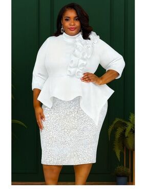 White Ruffle Peplum Pencil Skirt - Elegant Women's Skirt
